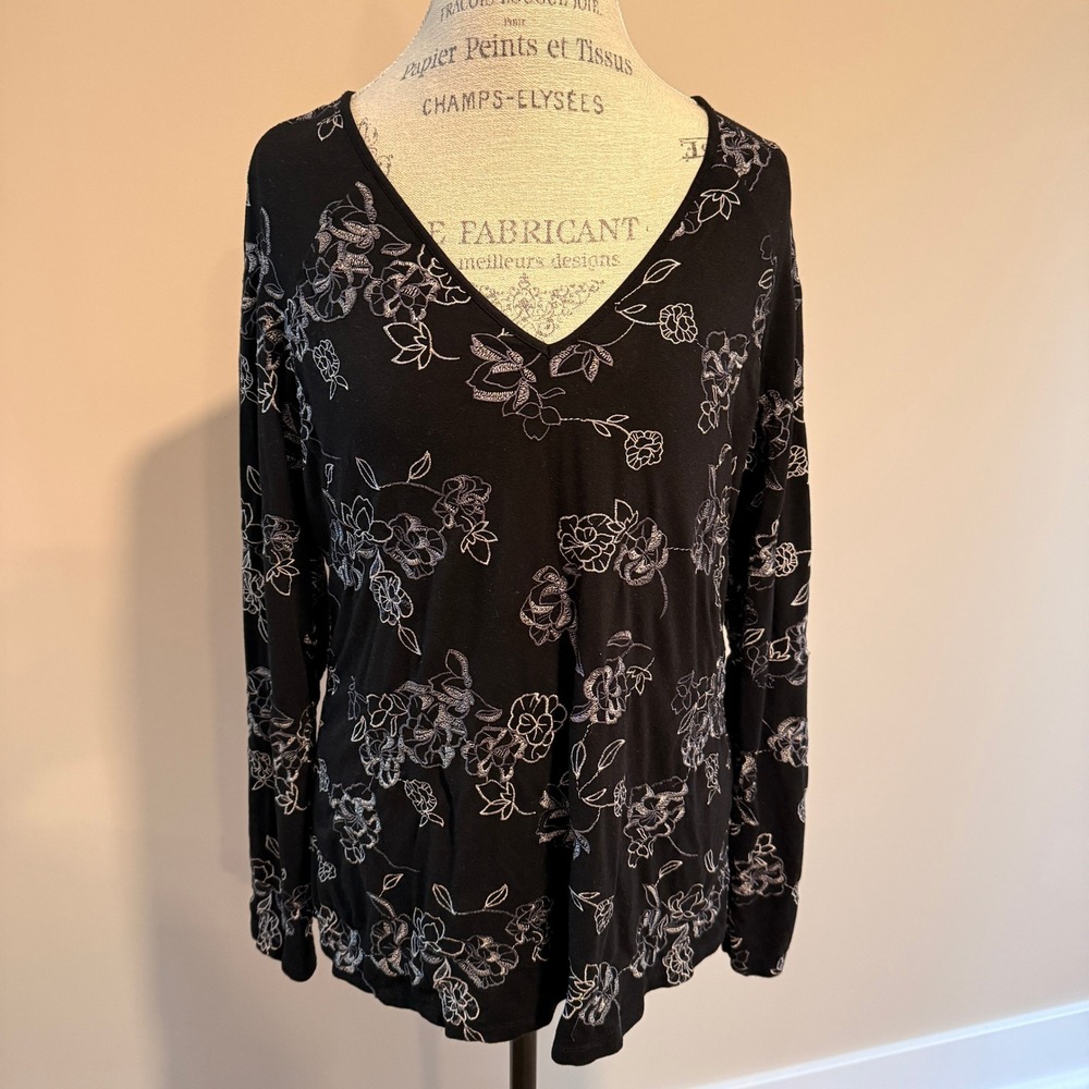 Daniel Rainn‎ Women's Black Embroidered Blouse Size L